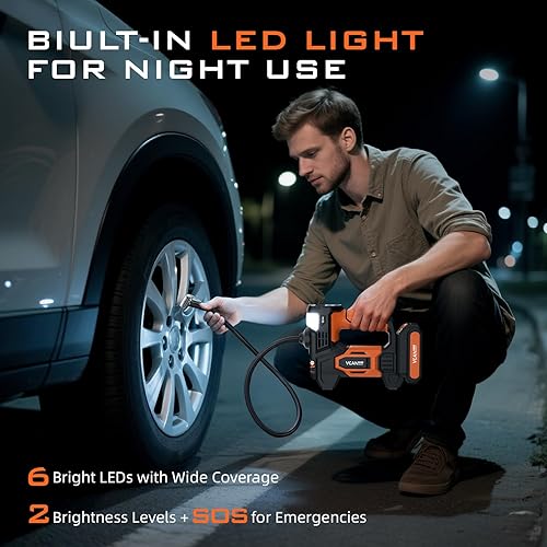 Miniatura 8 de Inflador de neumáticos, compresor de aire portátil, bomba de aire de mano recargable de 150 PSI y 20 V, inflador de neumáticos inalámbrico 5 veces