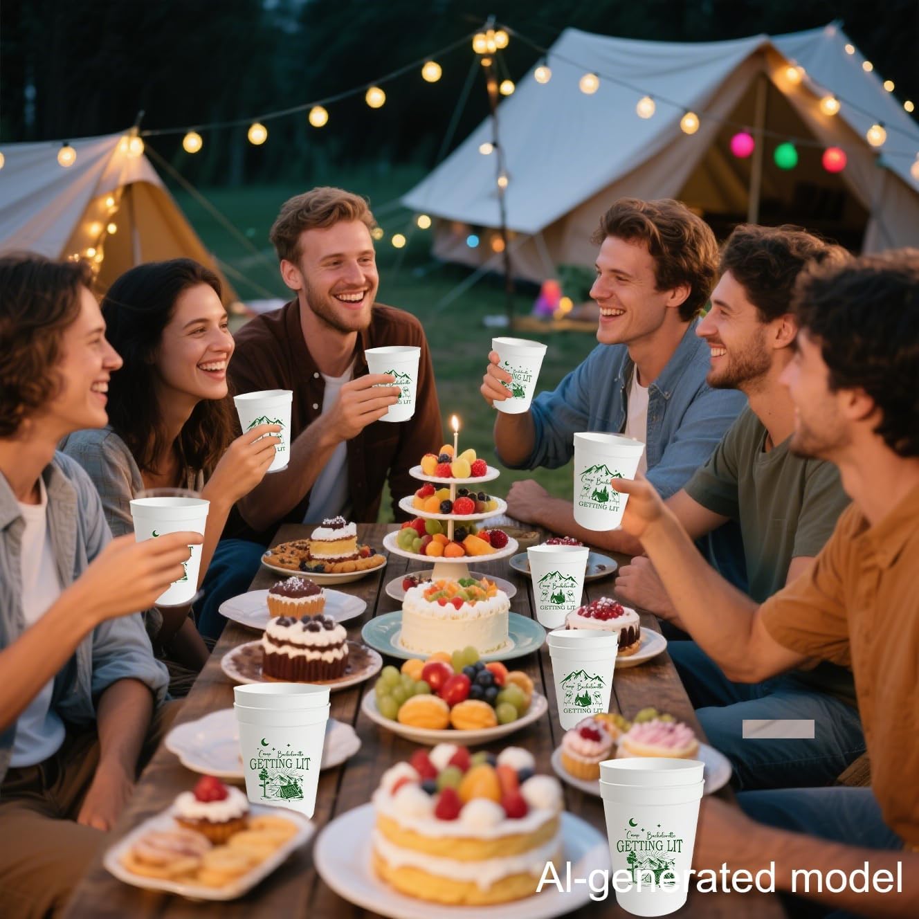 Usumz 16oz Camp Bachelorette Plastic Cups 12Pcs Camping Stadium Birthday Bridal Shower Wedding Drinkware Green White