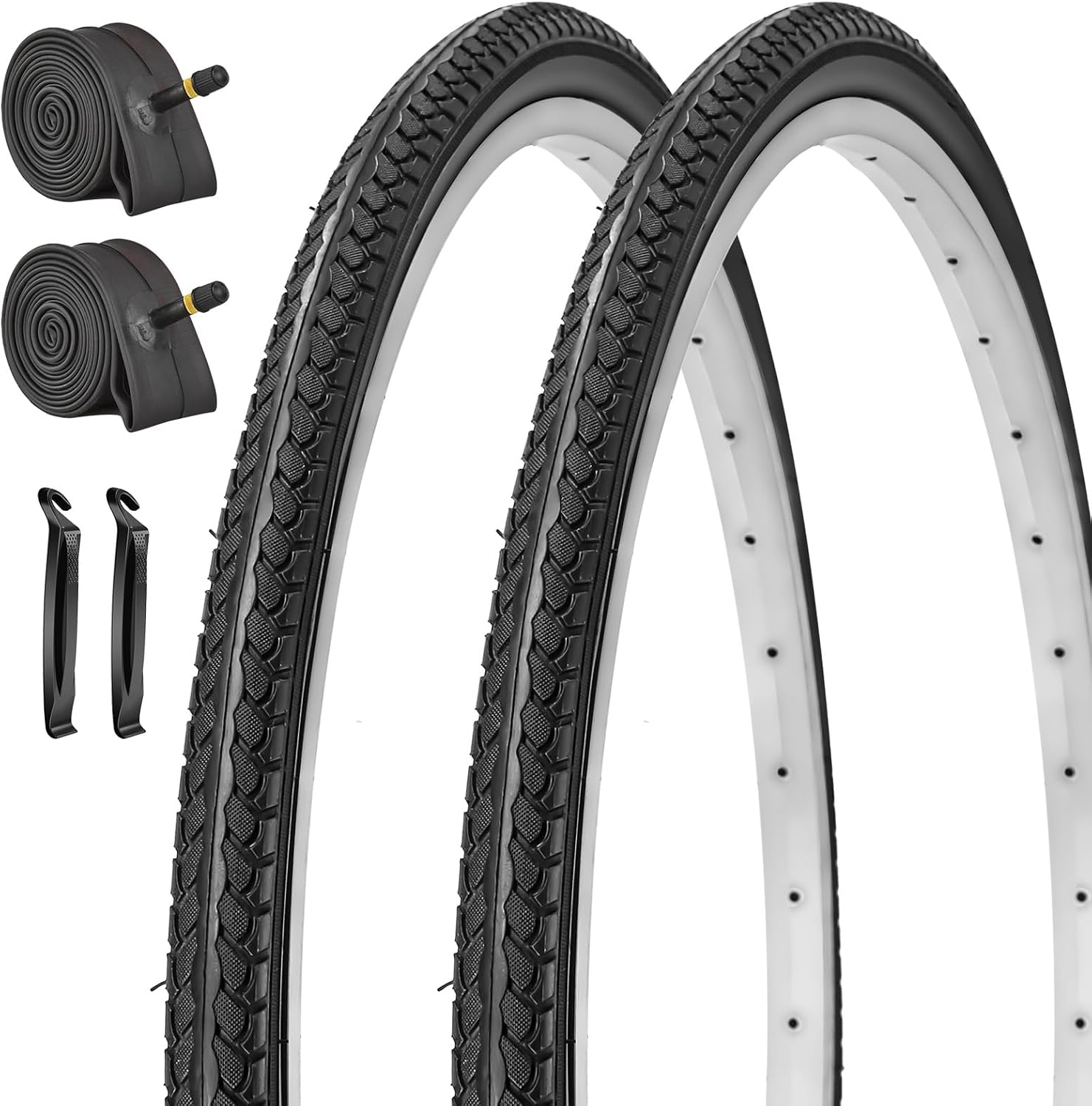 2 Pack 26x1 3/8 Bike Tires and Tubes with AV32mm Schrader Valve for City Commuter Hybrid Road Urban Bicycles' Tyres