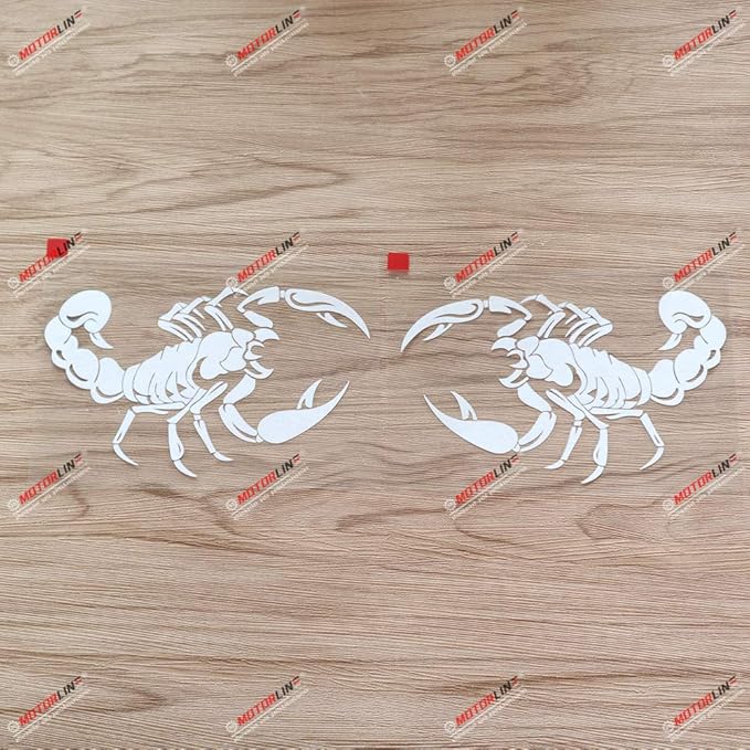 Pair Mirror Images 6'' White Scorpion Decal Bumper Sticker Car Vinyl