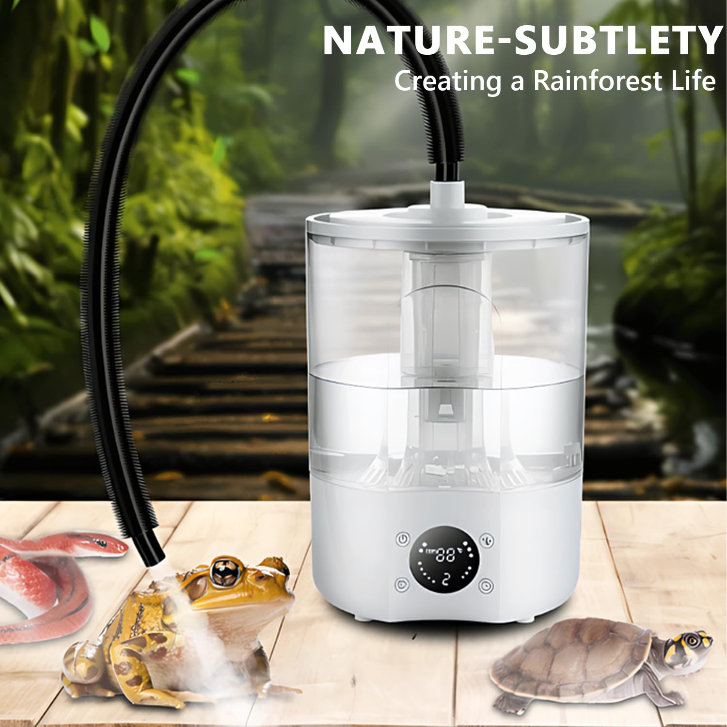 Reptilie Umidificatore per Terrario 4 L, Umidificatore per Rettili, Macchina per Nebbia, Tubo estensibile, Ultra Silenzioso, per Rettili, Anfibi, Piante Umide