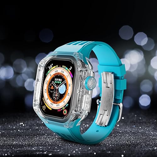 Miniatura 4 de AXPTI Para Apple Watch Ultra 1.929 in Transparente Fluororubber Lujo Modificación Kit Case&Band para iWatch Series 8 Mod Kit Watch Band