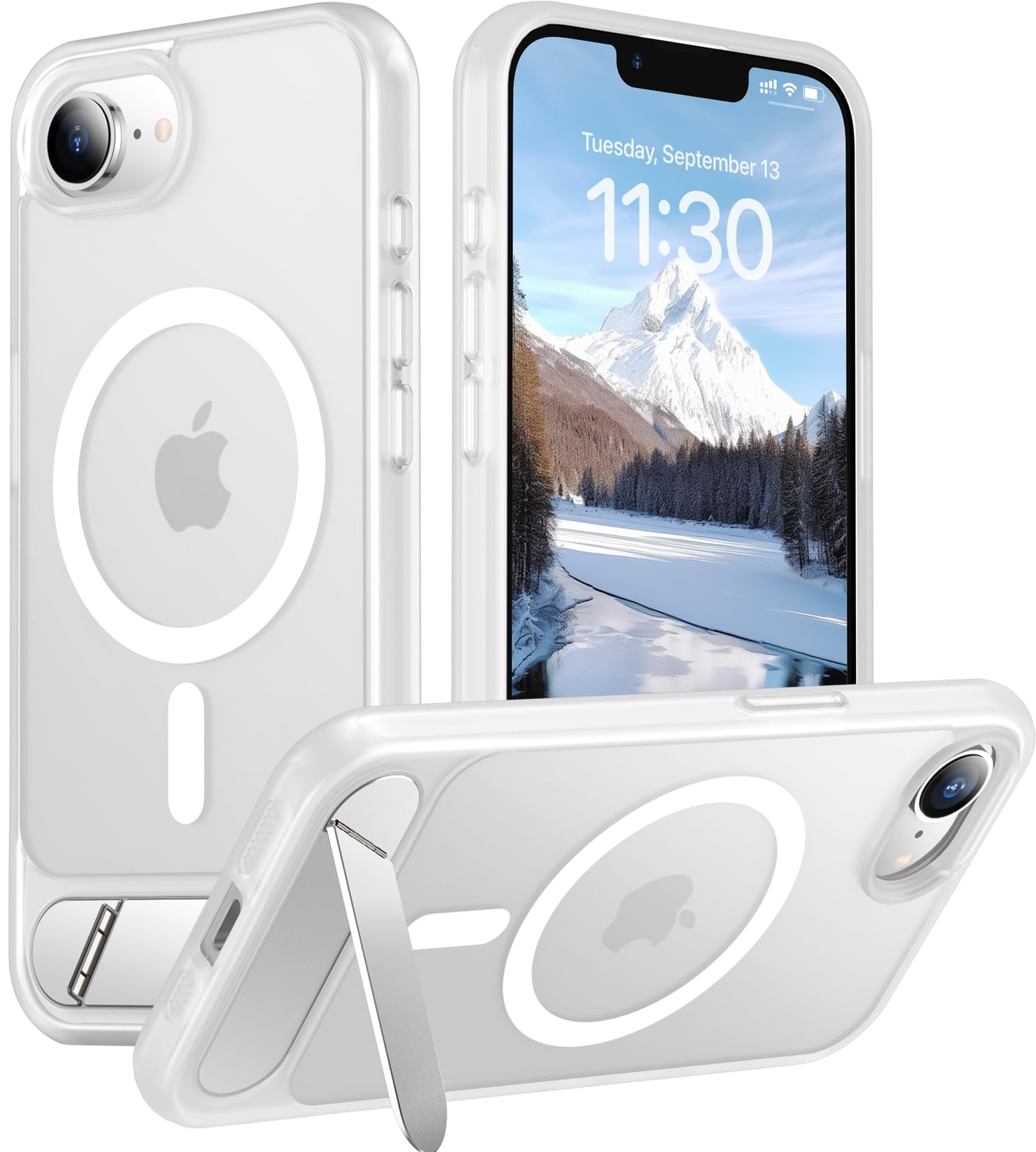 Temdan Magnetic Compatible with iPhone 17e Case &amp; iPhone 16e Case,[Built-in Invisible Kickstand][Compatible with MagSafe][Military Grade Shockproof] Slim Translucent Matte Case for iPhone 16e/17e 6.1"