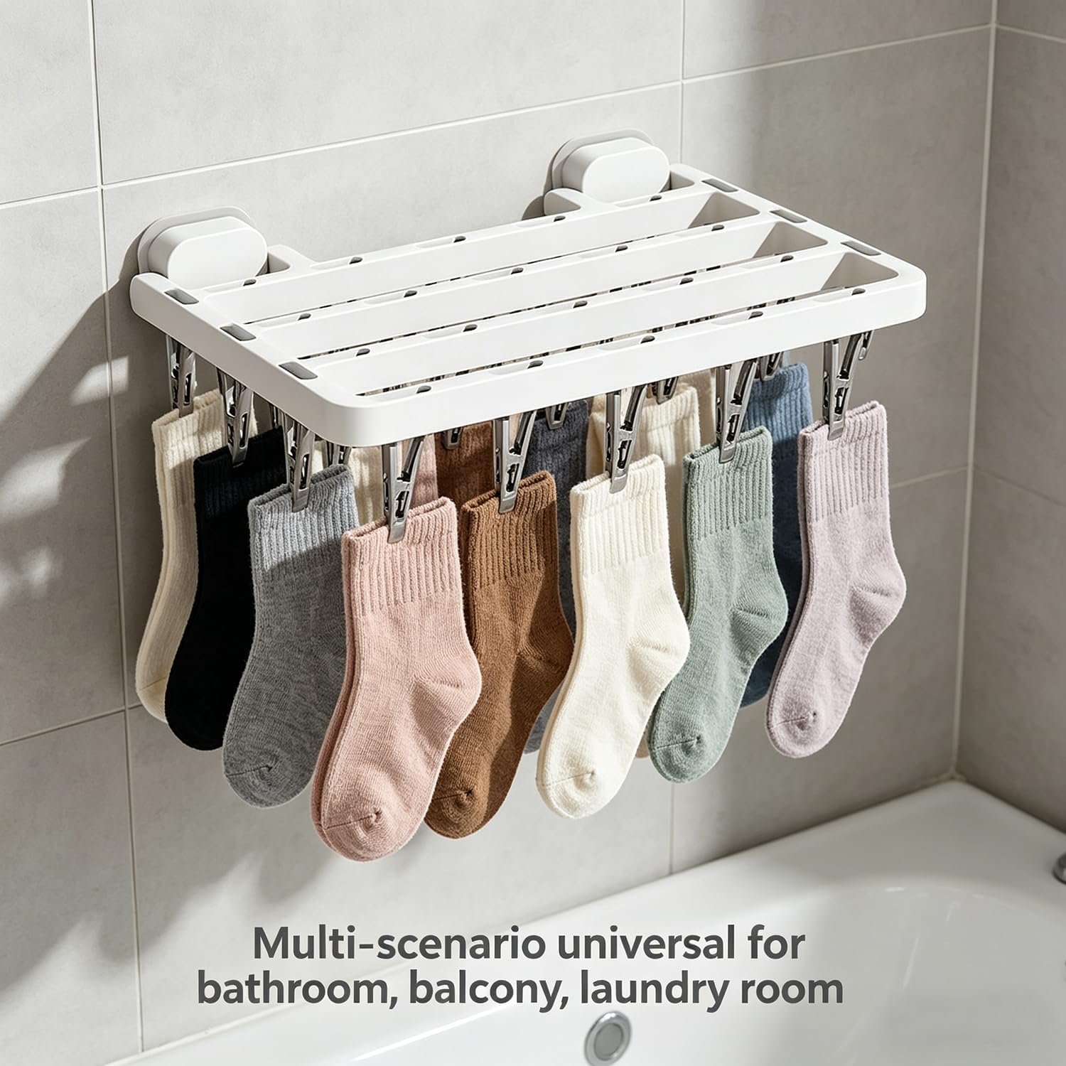 Foldable Laundry Drying Rack, Sock Hanger, Wall Mounted Clothes Drying Racks, Foldable Sock Dryer, for Socks Undergarments Towels, Space Saving Clothes Organizer
