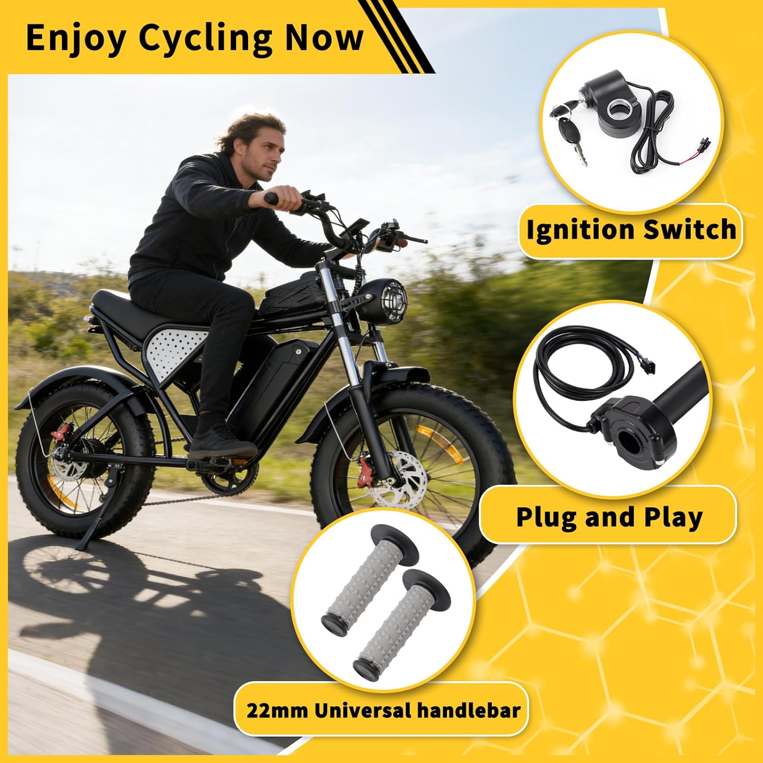 Full Twist Throttle with Ignition Switch, Plug and Play Electric Bike Throttle Handlebar Upgrade, Compatible with Ridstar Q20 Series Electric Dirt Bike