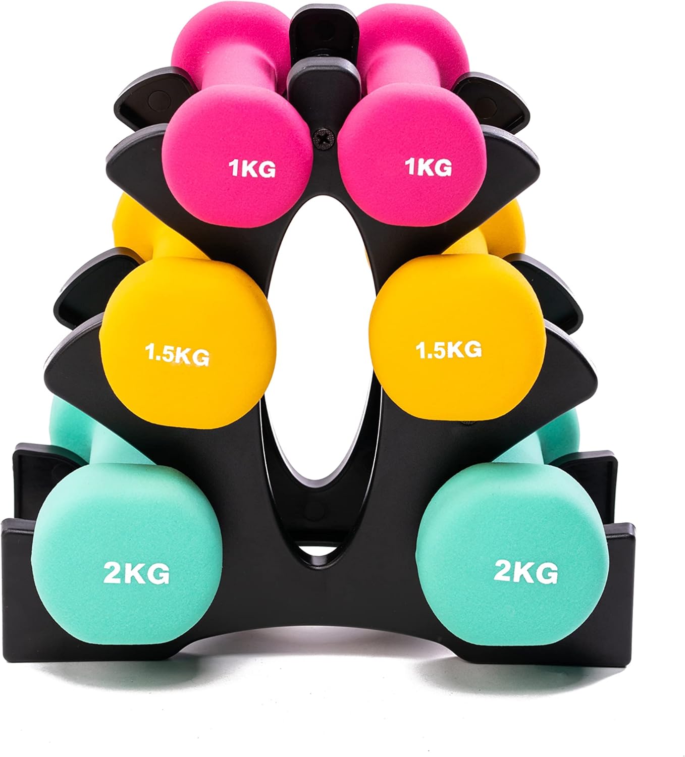 PRISP Dumbbells Set with Rack – 3 Pairs of Neoprene Free Weights with Stand
