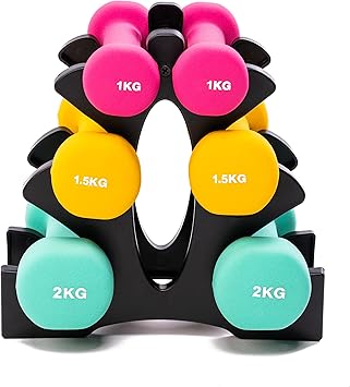 PRISP Dumbbells Set with Rack - 3 Pairs of Neoprene Free Weights with Stand
