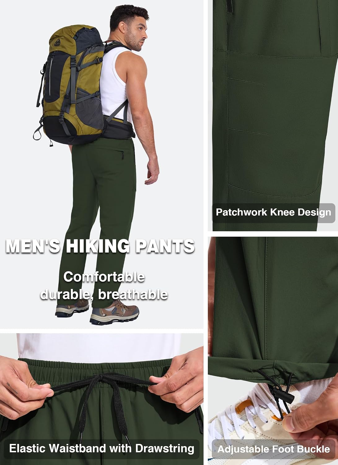 Men's Hiking Pants UPF 50+ Lightweight Water Resistant Travel 5 Zipper Pockets Sun Protection Running Joggers Outdoor