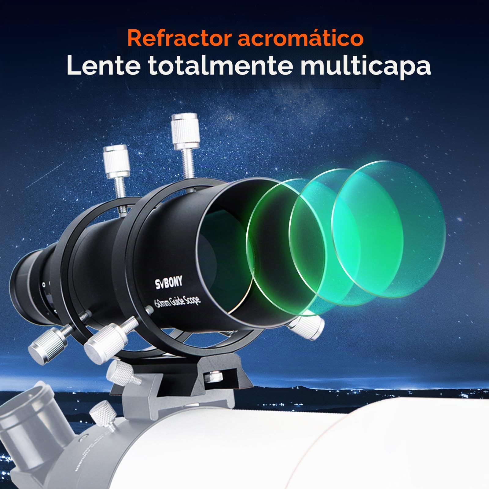 Svbony SV106 Telescopio Guía, 60mm F4 Visor con Revestimiento Completo y Enfocador Helicoidal, para Guiar la Búsqueda de Estrellas, Compatible con la Cámara de Guía Automática ZWO QHY