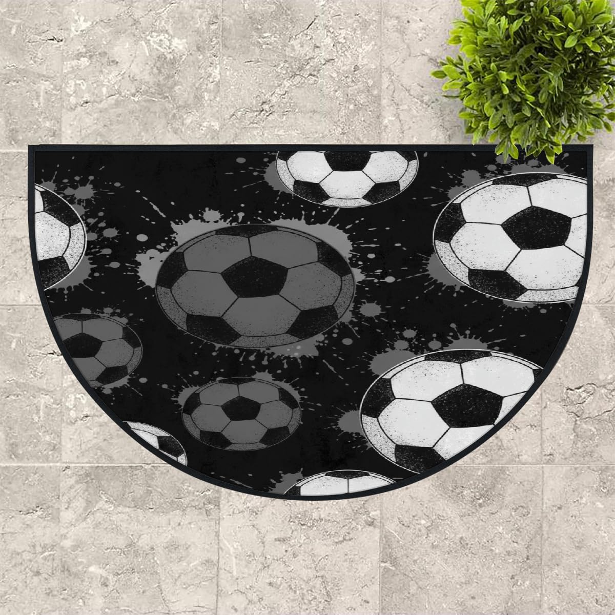 Große halbrunde Fußmatte, Fußball, Sport, rutschfest, saugfähig, halbrund, Eingangsbereich, niedlich, weich, halbrund, waschbar, Teppich für Küche, Badezimmer, Schlafzimmer, 160 x 100 cm
