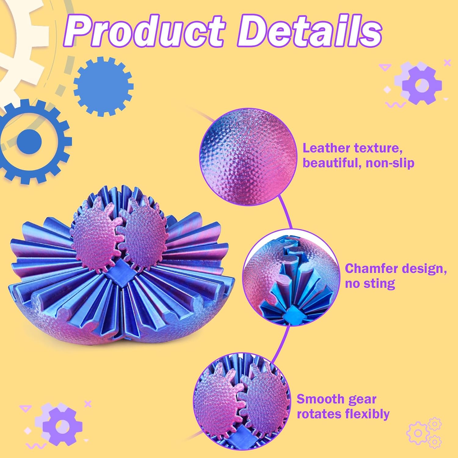 Gear Ball Fidget Toys Steampunk Gear Sphere Stress Relief for Kids Adults 3D Printed Unique Funny Birthday Gift for Christmas White Elephant Stocking Stuffer Easter (Multicolor, Dia. 2.5" )