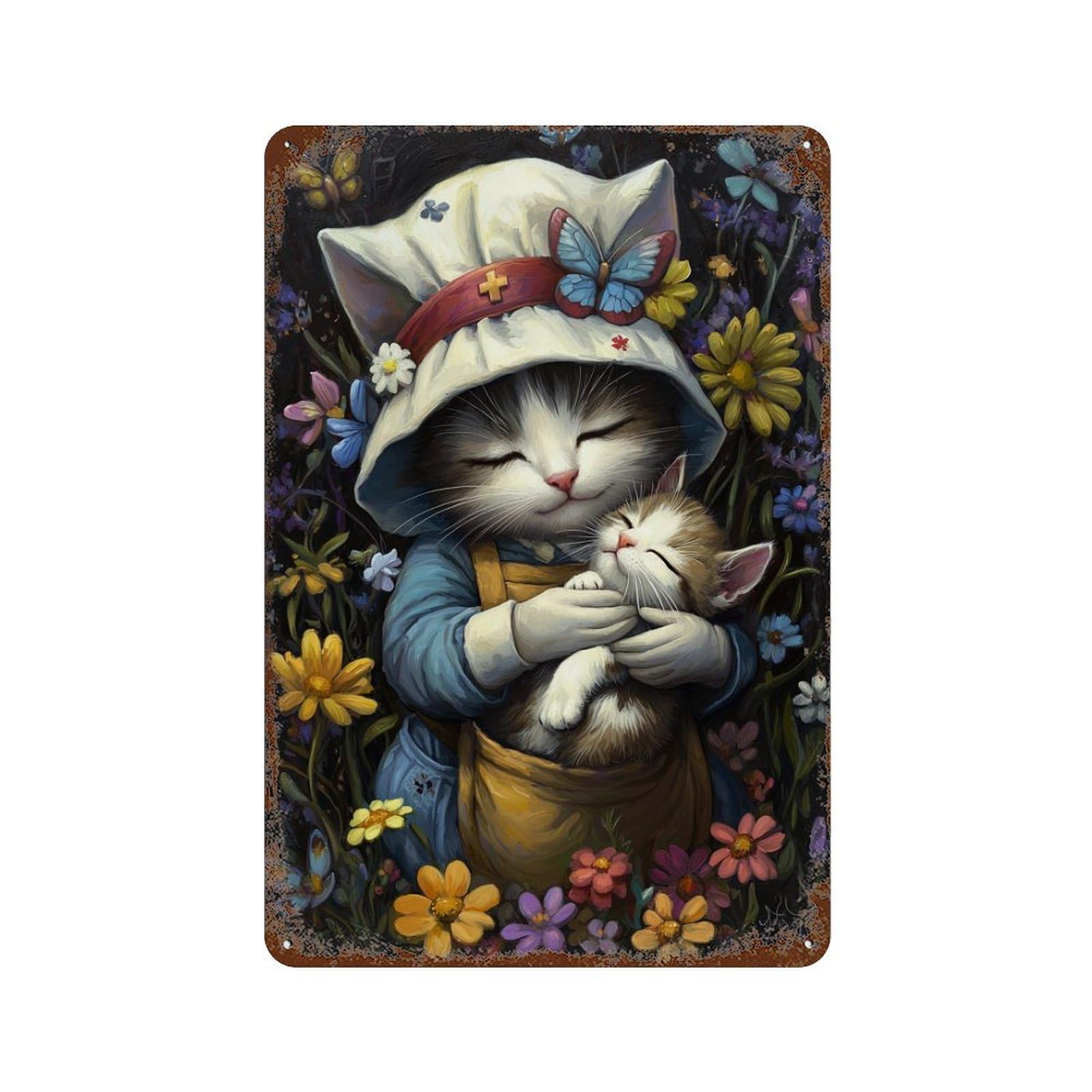 Adorable Nurse Cat with Kitten -1 Retro Metal Sign 11.8"x7.9", Novelty Wall Decor for Garage, Pub Or Kitchen