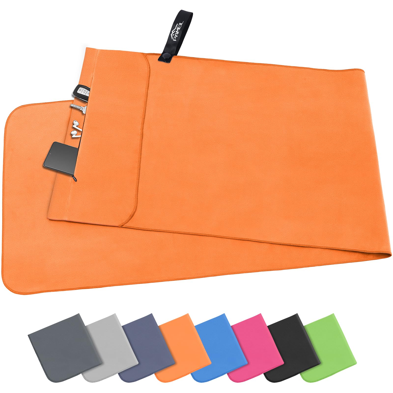 Pameil Asciugamano Microfibra, 120x50cm Asciugamano Palestra, Leggero & Assorbente Telo Palestra Microfibra Con Tasca Con Cerniera per Viaggi, Spiaggia, Yoga, Sauna
