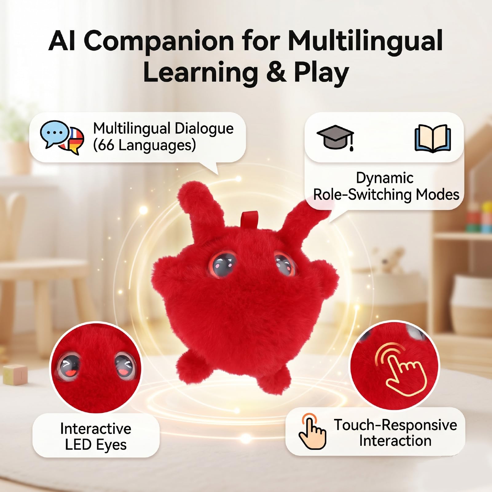 Tangxi Mascota Interactiva de Peluche con IA, Robot Parlante Interactivo Emocional Multilingüe, Compañero de Peluche para el Aprendizaje de Niños, Aplicaciones Compatibles
