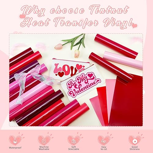 Miniatura 3 de Tintnut Vinilo de transferencia de calor rosa HTV  18 hojas de 12 x 10 pulgadas, vinilo de transferencia de calor rosa rosa rosa HTV para camisetas