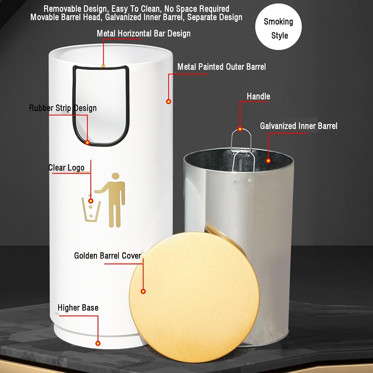 30L Vertical Cigarette Trash Can with Extinguishing Mesh – Durable Outdoor/Indoor Pedestal Ash Bin for Public Spaces, Parks, Offices, and Restaurants