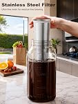 Cold Brew Coffee Maker 64oz, Iced Coffee Maker with Stainless Steel Filter, Mason Jar Pitcher with Lid and Spout (Black)
