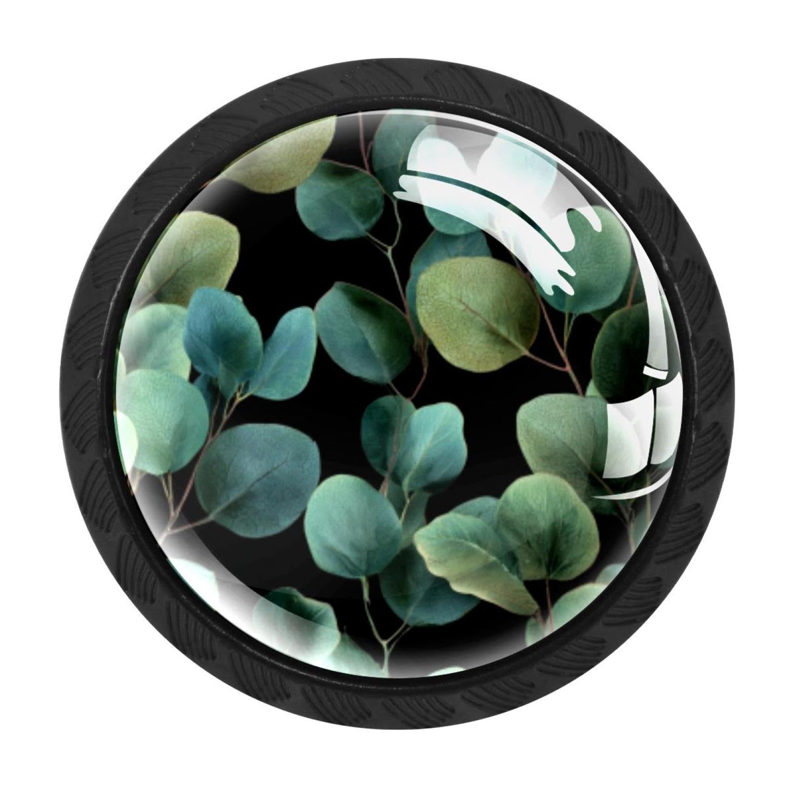 CHENZZZZ 4 Pieces Kitchen Cabinet Drawer Dresser Door Knobs Pulls Handles, Green Floral Eucalyptus Leaves (1)
