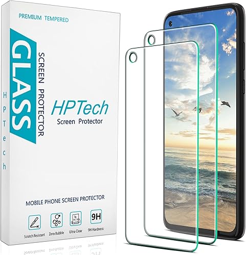 Miniatura 1 de HPTech Protector de pantalla de vidrio templado compatible con Moto G Power 2021, dureza 9H, agujero de cámara recortado, compatible con funda