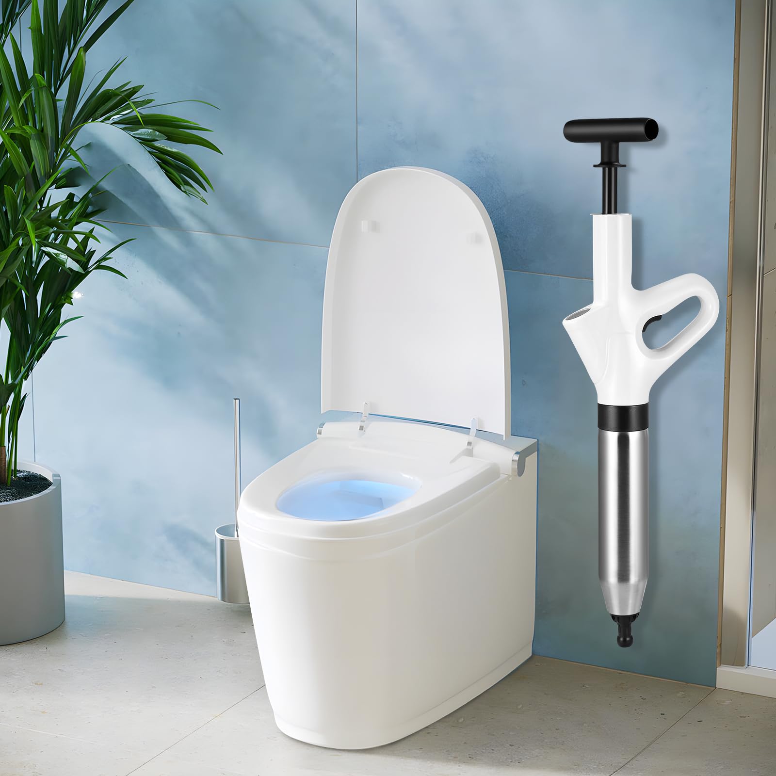Deboucheur WC, 4 in 1 Déboucheur à Pompe Haute Pression Déboucheur Piston Toilette Puissant Air Comprimé avec Têtes Remplaçables et Baromètre pour Déboucher les Évier Lavabo Baignoire Drain de Sol