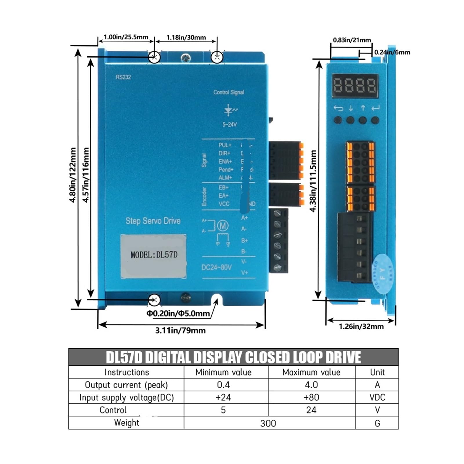 Unidad de motor paso a paso digital, codificador DL57D DC 24-80 V 1000 líneas 4A for servoaccionamiento paso a paso de circuito cerrado nema 23