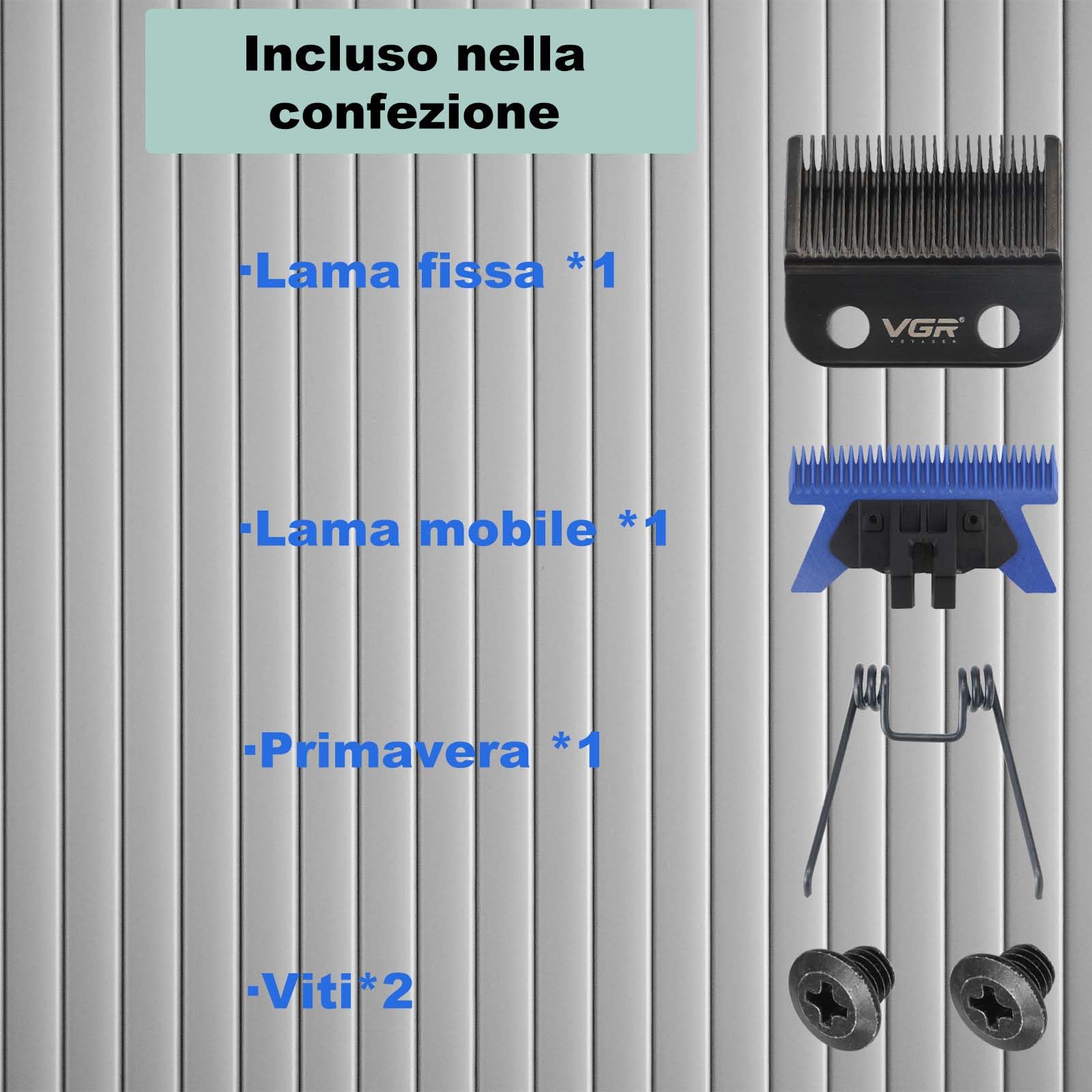 VGR 001 Clipper Dlc In Acciaio Al Carbonio, Lama Di Movimento Professionale In Ceramica Con 2 Coppie Di Viti, Clip Modello Con Set Di Lame Fisse Rivestite, Blu