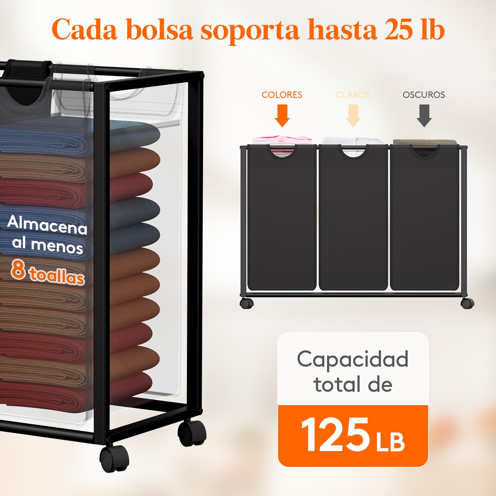 Lifewit Cesto Ropa Sucia con 3 Compartimentos, Grande Laundry Basket 135L con Estantes y 2 Cajones, Almacenamiento de Cesta con Ruedas y Bolsa Extraíble para Baño Lavandería, Marrón Rústico y Negro