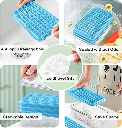 Miniatura 7 de Mini bandeja para cubitos de hielo con tapa y contenedor, 273 bandejas para cubitos de hielo para congelador, molde para cubitos de hielo, moldes