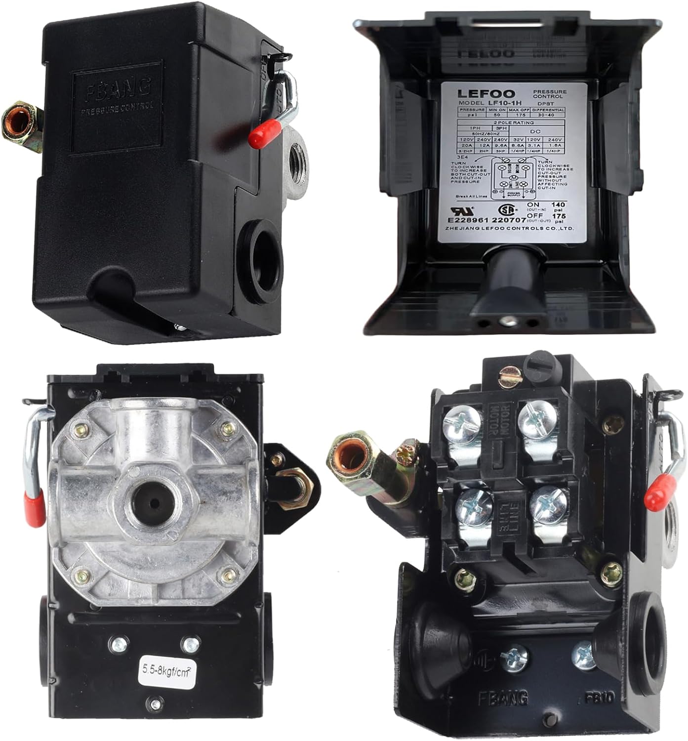 Air Compressor Pressure Switch,Heavy Duty Pressure Switch Replacement Parts,LF10-4H Air Compressor Pressure Switch Replacement 135-175 PSI 20A Rating Universal Pump Pressure Switch Control Valve