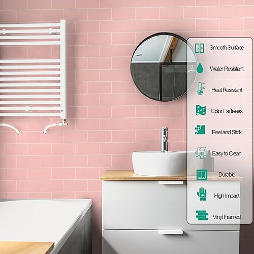 Miniatura 2 de 10 hojas de azulejos en muro con adhesivo enmarcado en azulejos de pared para cocina, baño, chimenea, caravanas y más (11.9 x 12.2 pulgadas, rosa