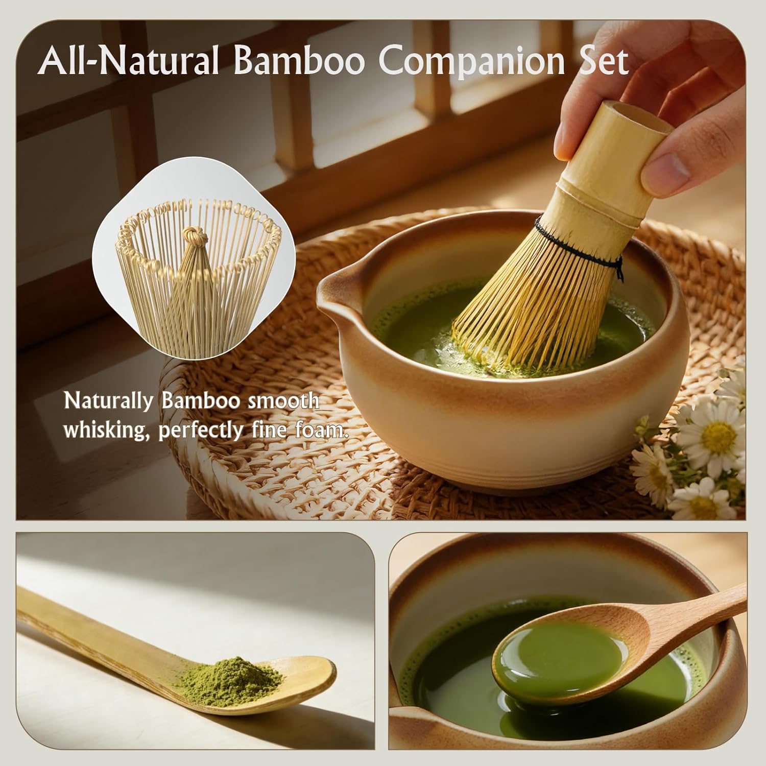 Matcha Whisk Set, 6-Piece Matcha Kit with Bamboo Whisk, Handmade Ceramic Matcha Bowl with Scoop, Holder & Sifter - Traditional Japanese Tea Ceremony Set, Matcha Gift Set for Beginners
