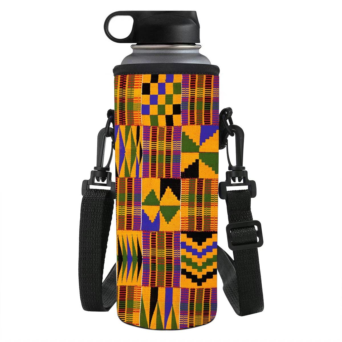 chaqlin Water Bottle Protector Neoprene Water Bottle Holder Outdoor Cycling Plastic Bottles with Adjustable Shoulder Strap with African Ethnic Tribe Design Large Size — image 1