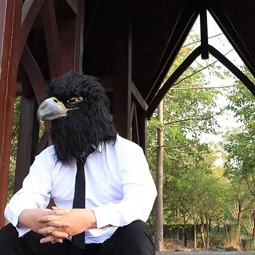 Miniatura 2 de SANZHIGUO Máscara de águila negra, máscara de látex de halcón, máscara de cabeza de águila de boca cerrada, disfraz de animal, máscara de pájaro