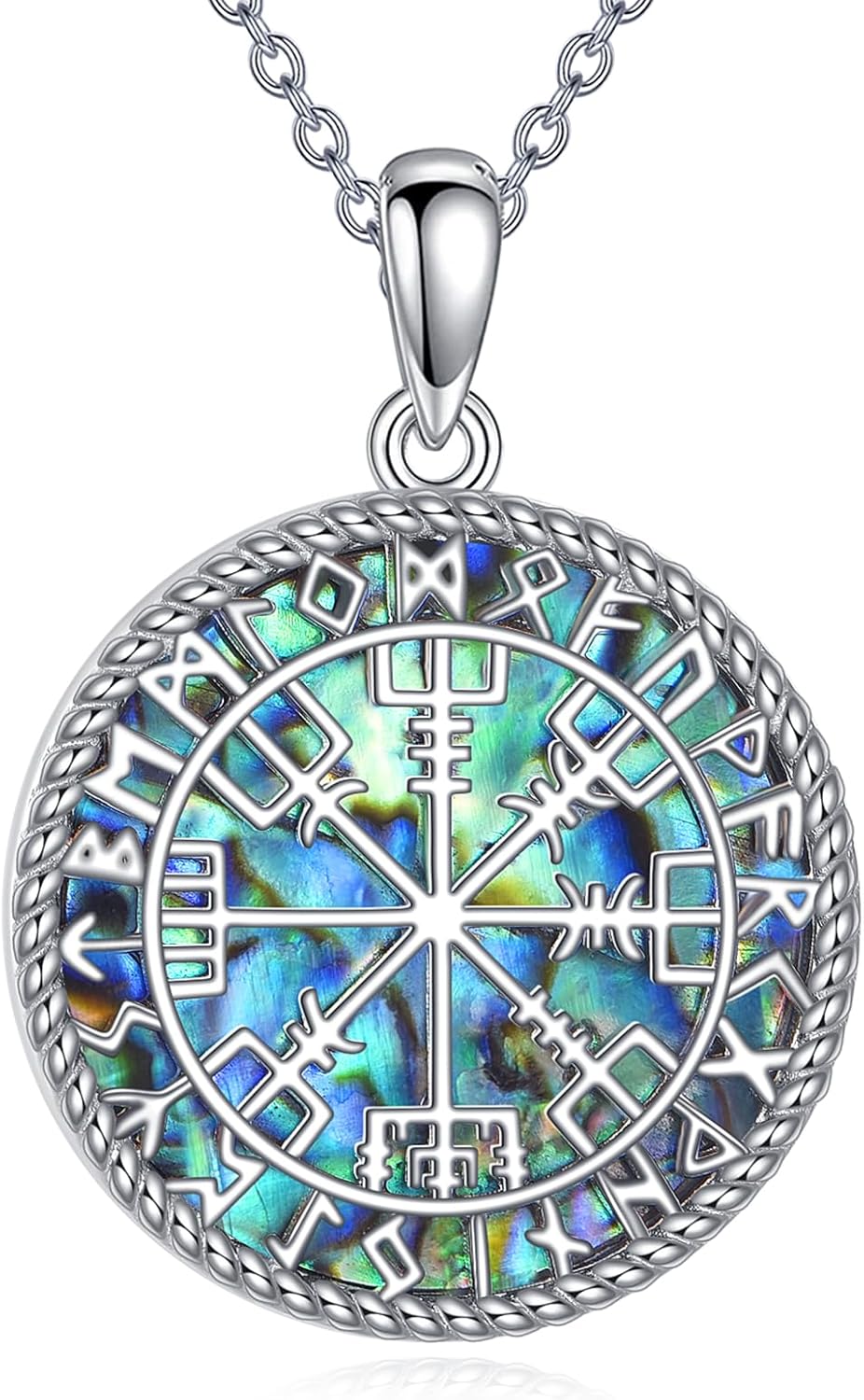 Viking Necklace S925 Sterling Silver Viking Compass Pendant Vegvisir Jewelry Gifts for Men Women