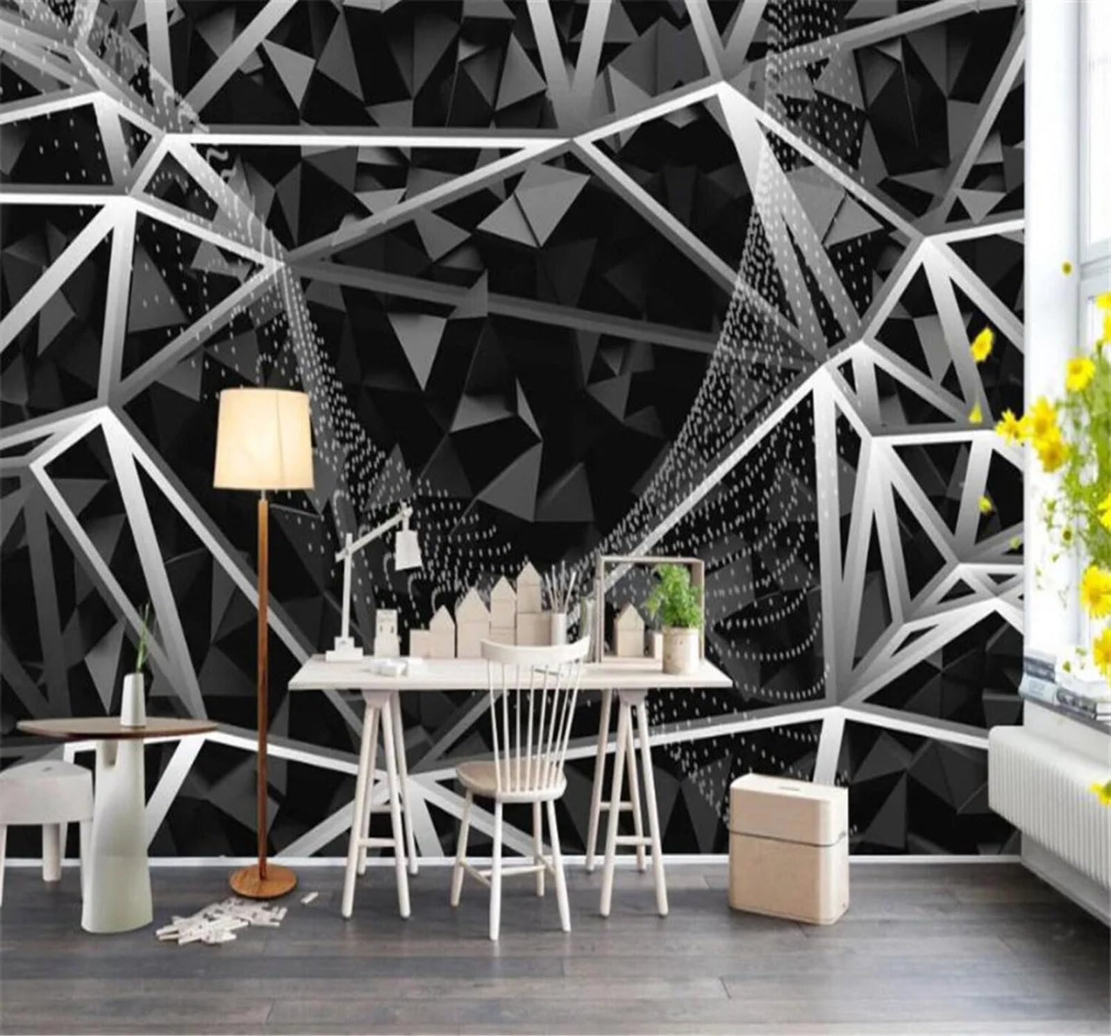Tzxztt Retro Three Dimensional Black Geometric Art Modern 3D Wallpaper Premium Textured Silk Neutral Tones Material Ideal for Living Room Bedroom-350cm×256cm