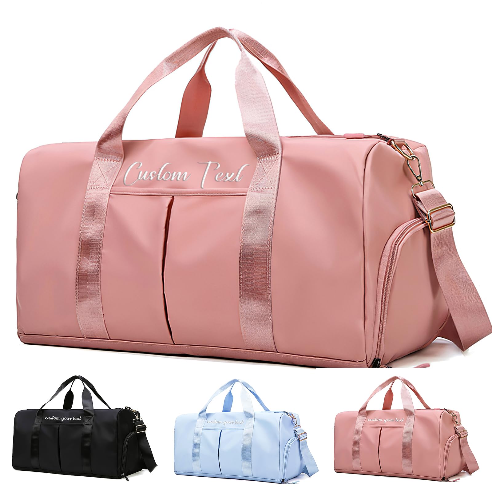 Personalised Sports Duffels Bag with Embroidered Text Custom Travel Gym Bag with Wat Dry Pockets for Men Women