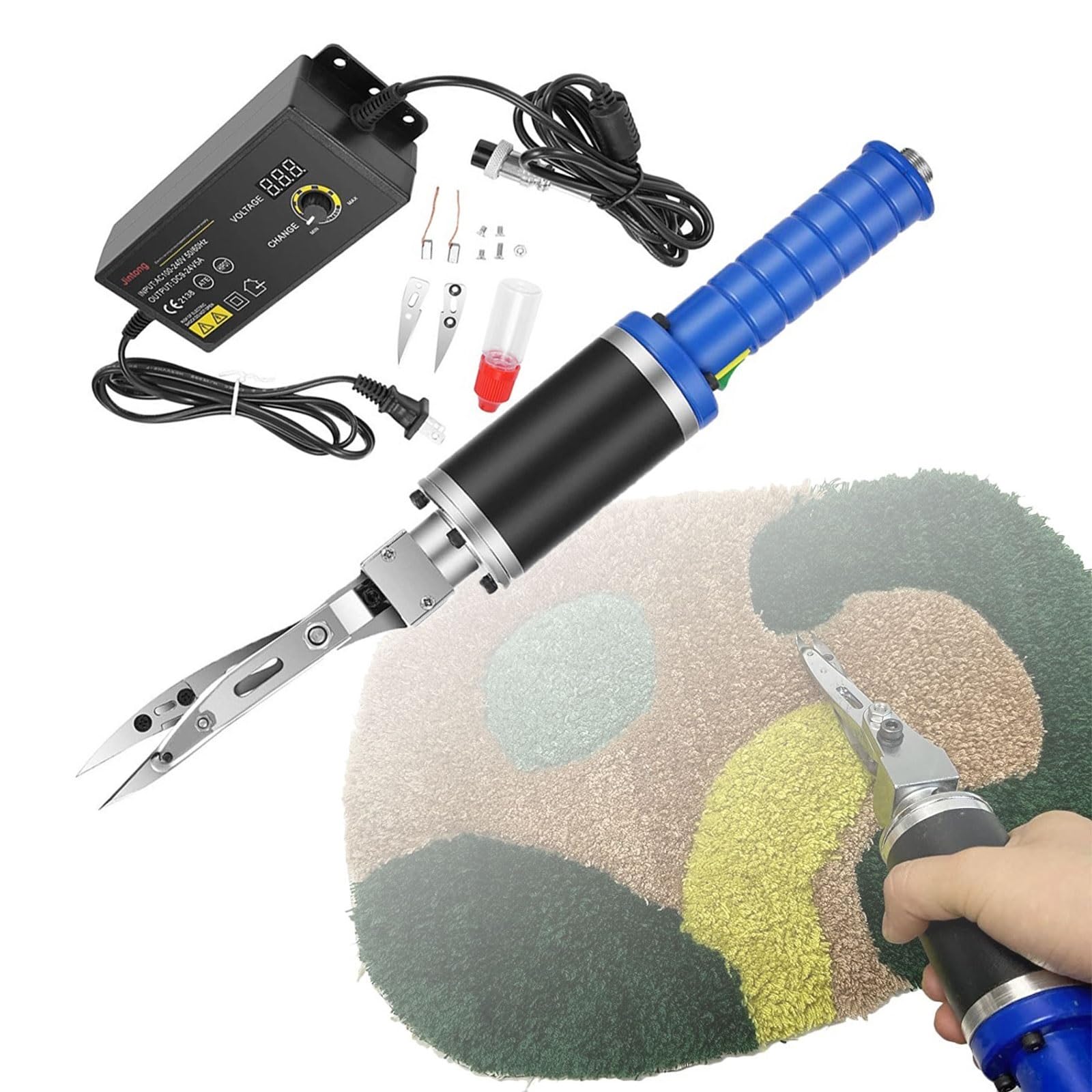 Elektrische Stoffschere, 200 W Teppichschneider & Tuftingschere, 4000 U/min, einstellbare Geschwindigkeit für Teppichrillen, Gravieren und Trimmen Komplett-Set