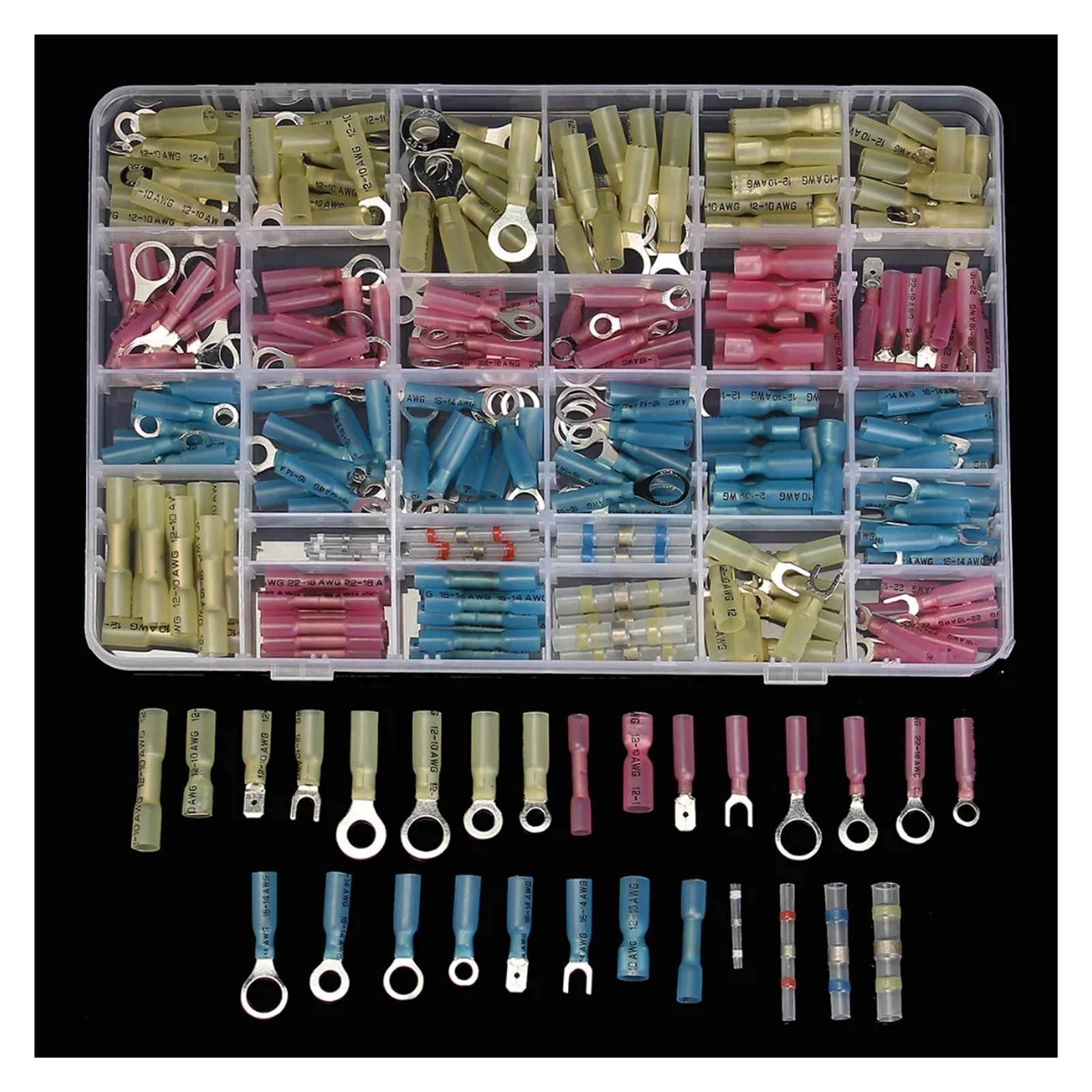 ZDVHOMCB 260pcs Assorted Heat Shrink Tube Terminal Assorted Wire Connectors Butt Marine Ring Fork Spade Crimp Terminal Sleeve Cable