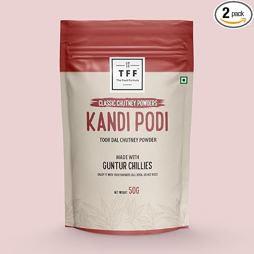 TFF Classic Chutney Powders Kandi PODI, TOOR DAL Chutney Powder, Rice PODI, IDLI PODI, DOSA PODI, Ready to EAT PODI, 5 MINS Chutney Mix, 50g, Pack of 2
