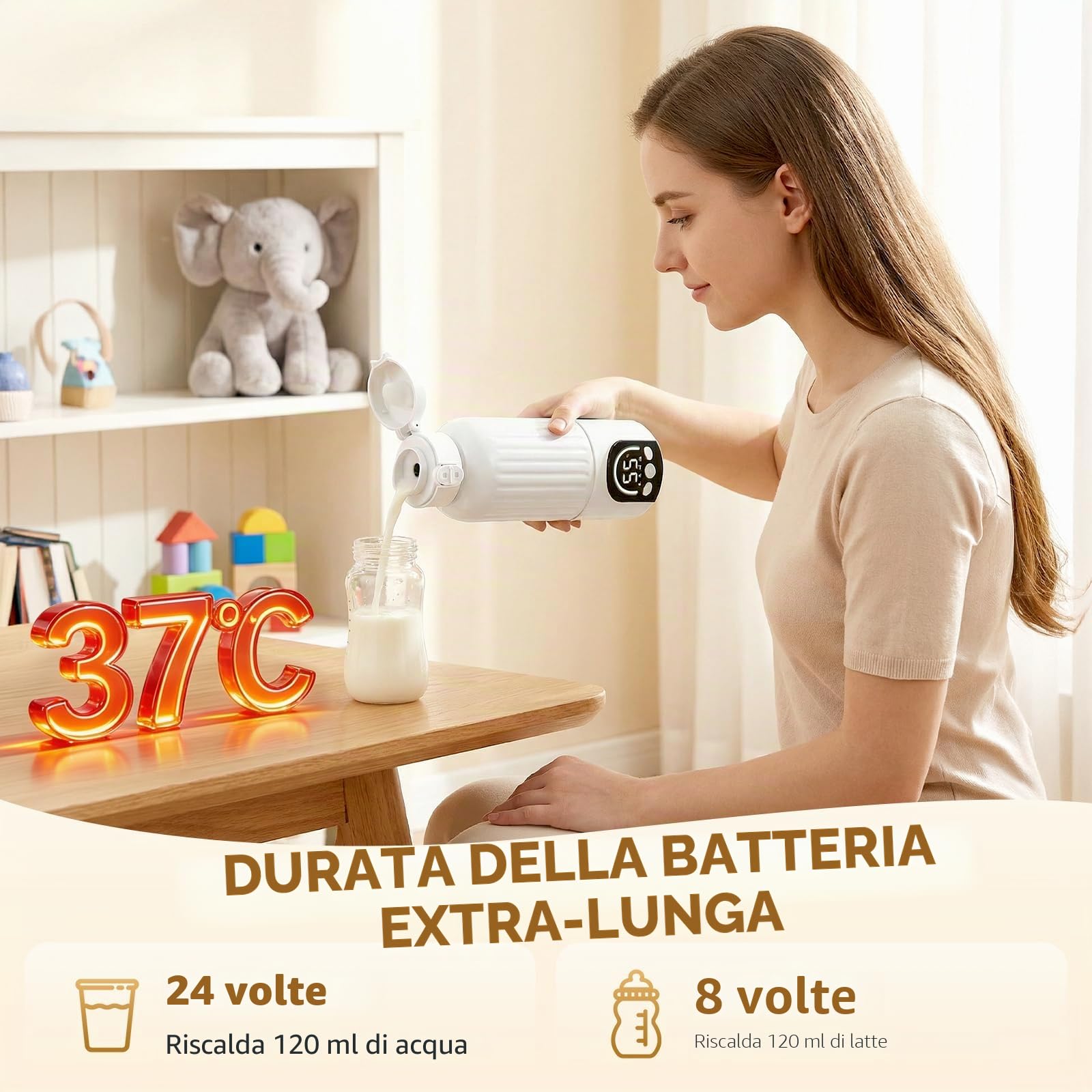 Scaldabiberon Portatile Senza Fili,Riscaldamento Rapido (35-70 °C),Scalda Biberon Neonato Portatile 500 Ml,Funzione Di Sterilizzazione,Scaldabiberon Portatile Per Latte Materno,Acqua,Notte,Viaggi