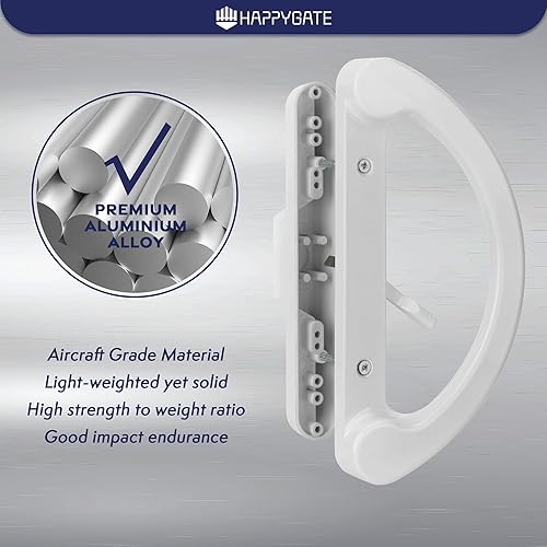 Miniatura 3 de Juego de manijas correderas de puerta de patio de repuesto para puerta corrediza de vidrio, juego de cerradura de manija de puerta de patio blanca