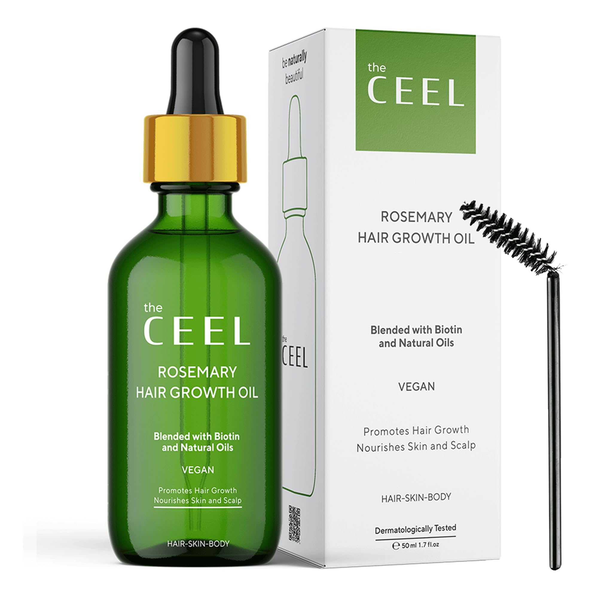 The Ceel Olio Capillare al Rosmarino con Biotina, Olio di Ricino e Menta Piperita - Olio Capelli Vegano per Cuoio Capelluto, Lunghezze, Ciglia e Sopracciglia - Flacone con Contagocce - 50 ml