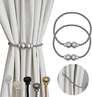 2 Pack Magnetic Curtain Tiebacks Modern Handmade Rope Curtain Tie Backs Decorative Drapes Weave Holdbacks for Home Outdoor Bedroom Office Decorative Curtain, Grey