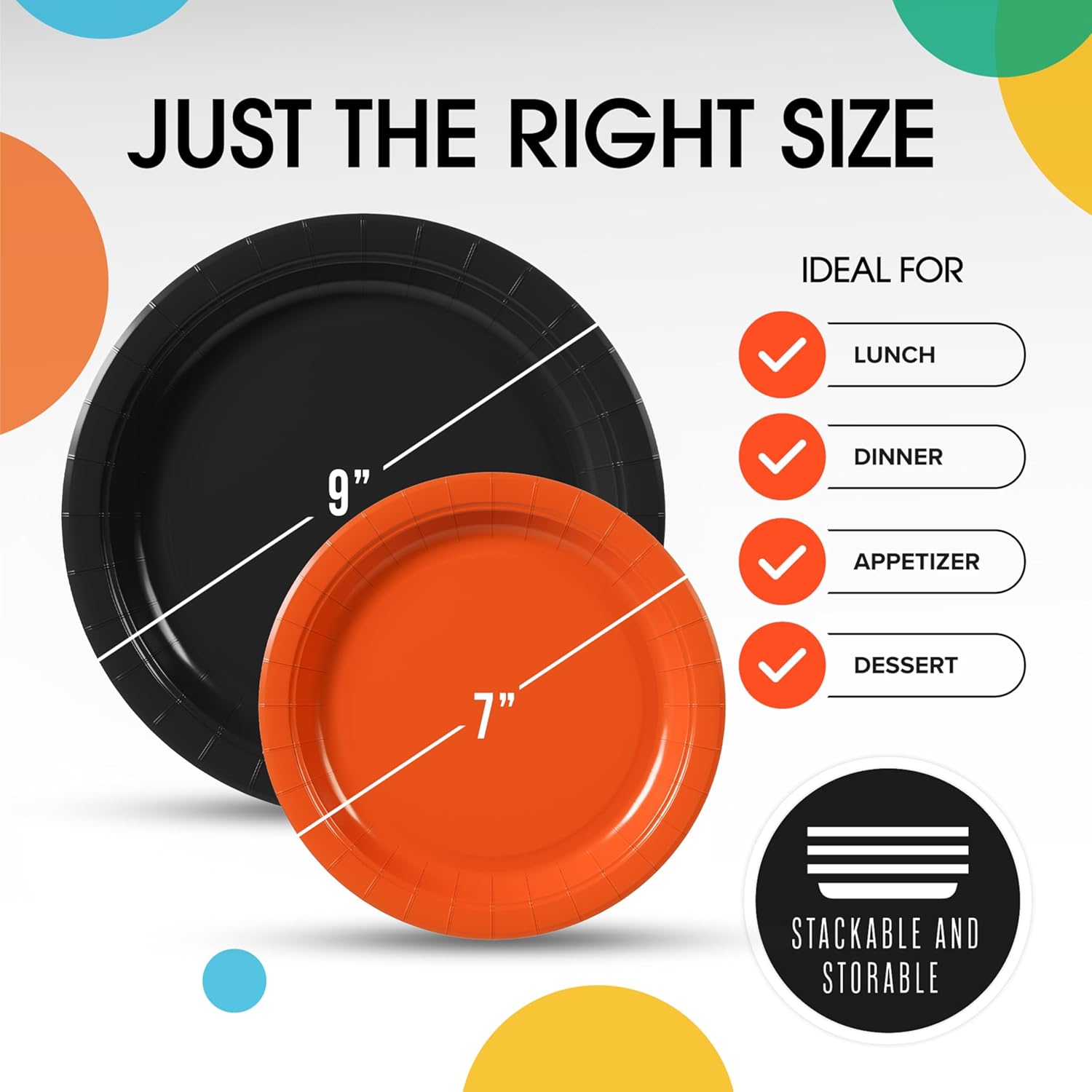 Exquisite Black & Orange Mixed Paper Plates - 7" & 9", 200 Pack (100 each), 350 GSM