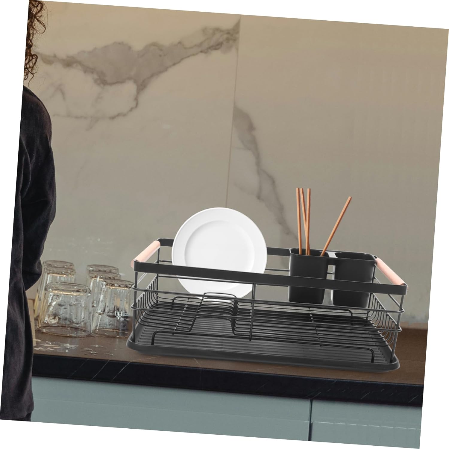 Cabilock Metal Dish Drying Rack with Drainage Design Space Saving Kitchen Storage Holder for Plates and Utensils Iron Bowl Dish Rack with Chic Black Finish for Countertop Organization