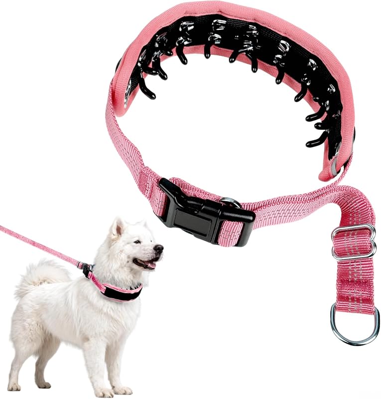 Coleira de Pinos para Cães com Tecido Respirável e Faixa Refletiva NozlaID NO-WJZX-PINK-XL