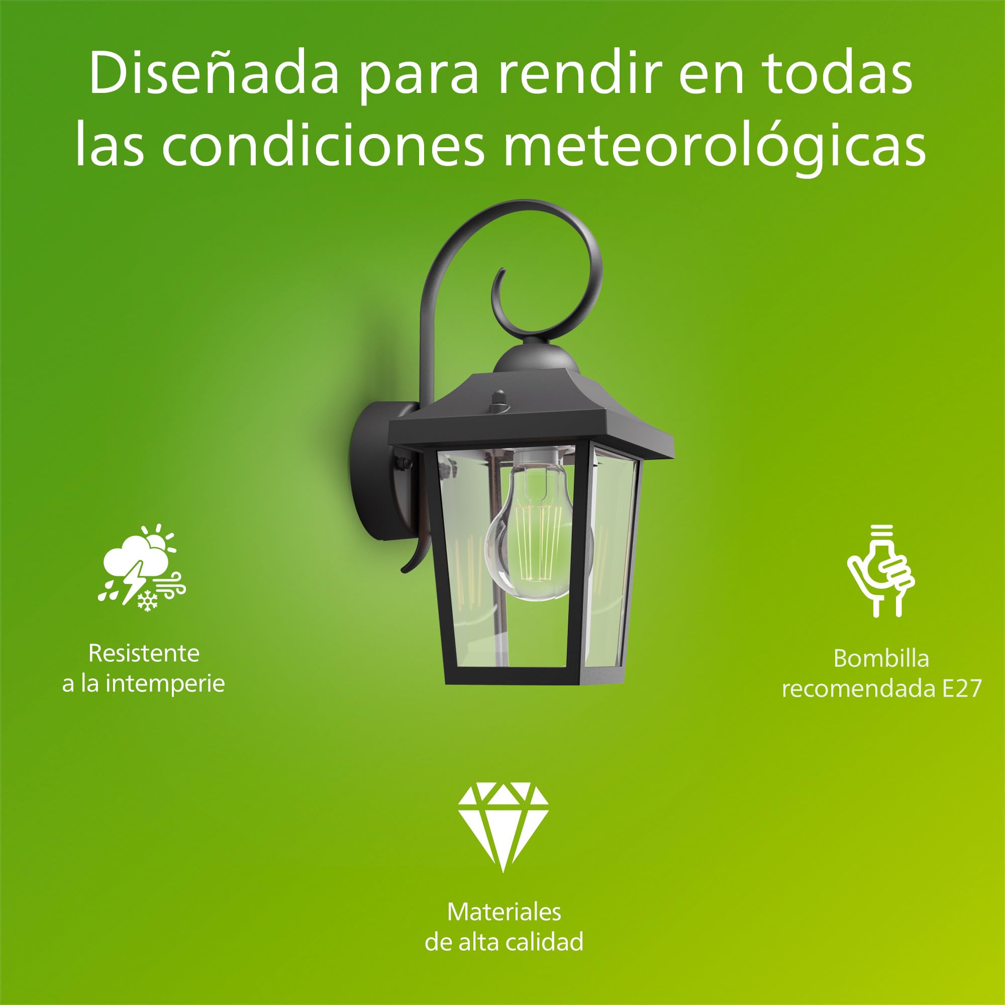 PHILIPS Buzzard Aplique de Pared Exterior, IP44 Resistente a la Intemperie, Duradero, Aluminio, Diseño Clásico, Negro, Bombilla E27 Se Vende Por Separado
