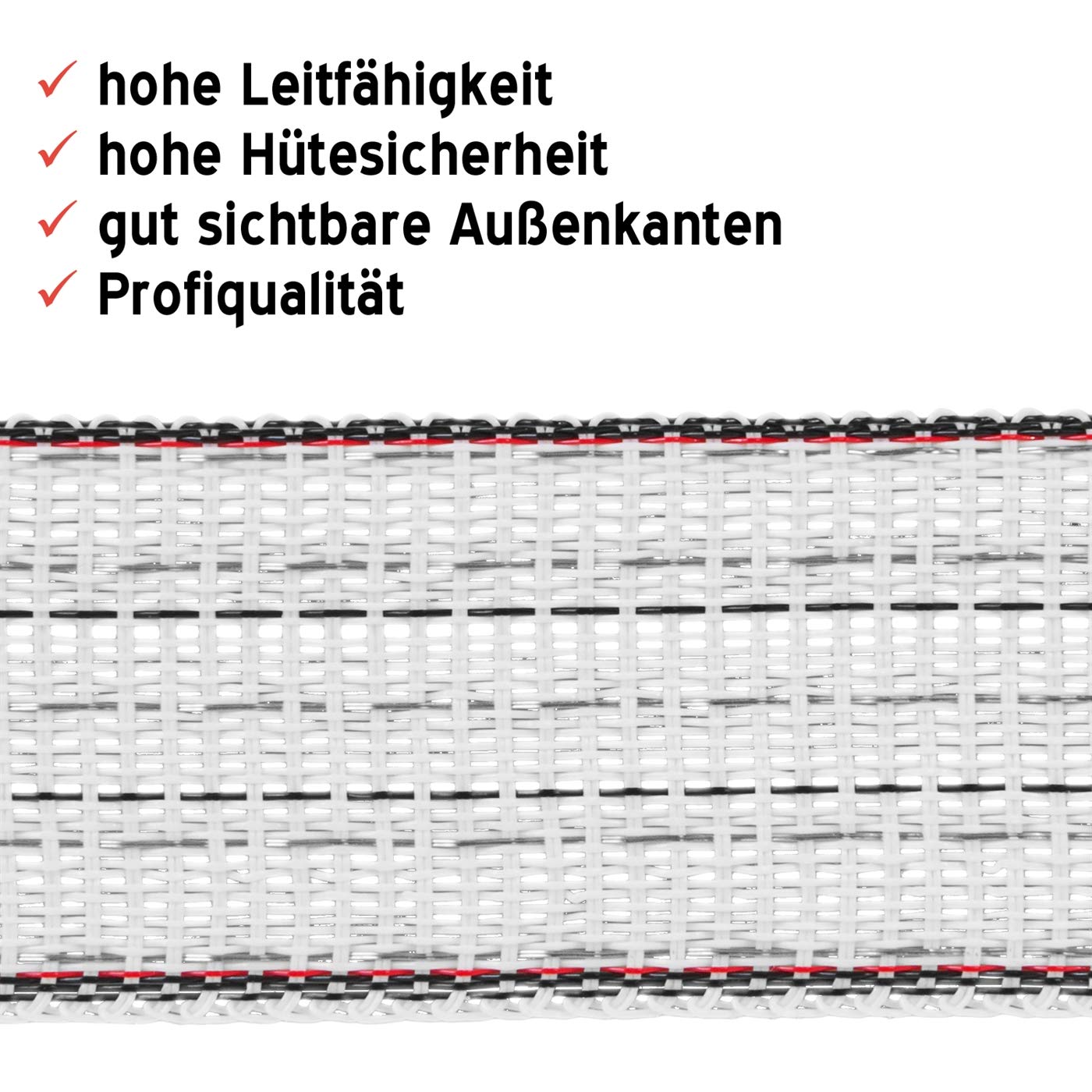 VOSS.farming 200m/40mm Weidezaunband, 3x0,25 Kupfer + 7x0,2 NIRO, Weiß-Schwarz, Weidezaunband Elektrozaunband für sehr Gute Leitfähigkeit