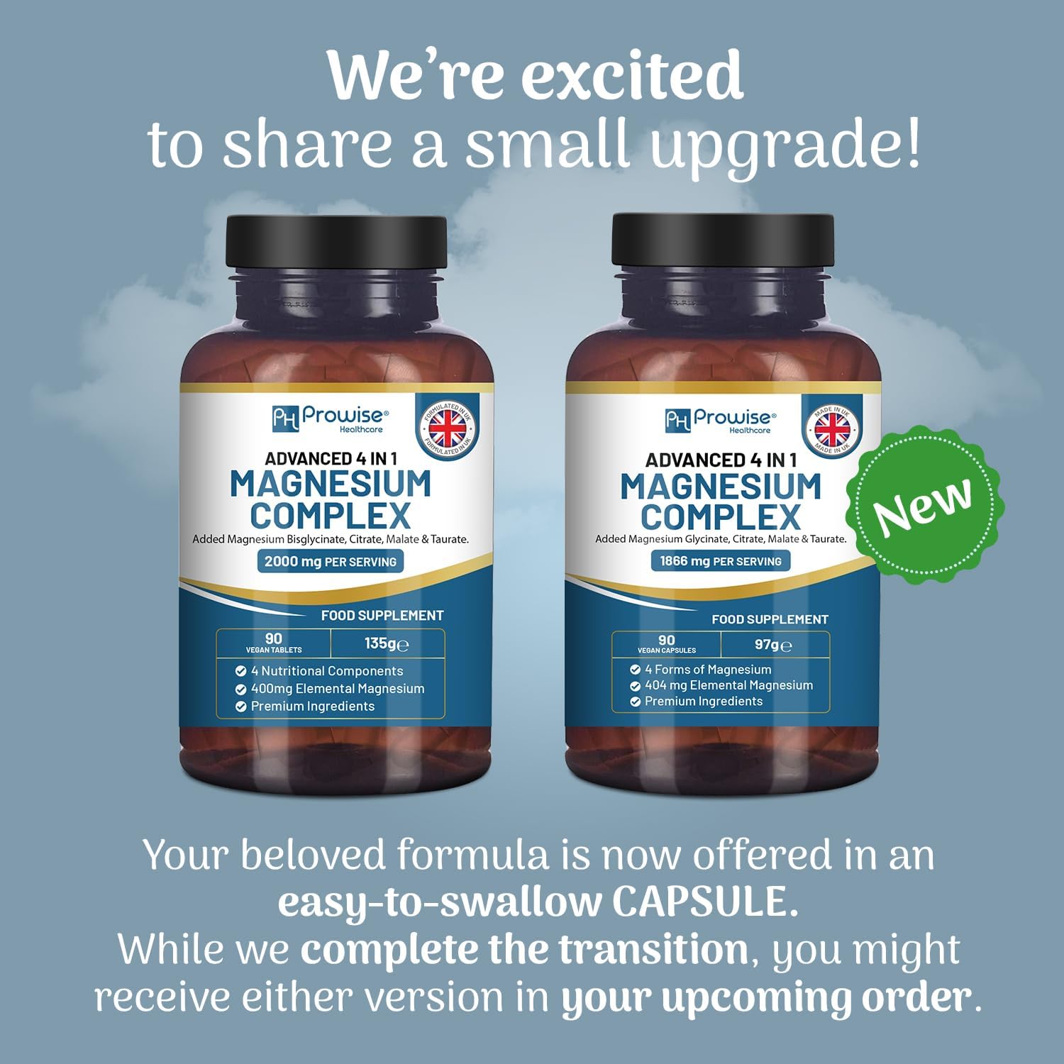 Magnesium Glycinate Complex 4 in 1-1866mg per Serving | Precise 404mg Elemental Magnesium dose | Added Magnesium Glycinate, Citrate, Malate & Taurate | 90 Vegan Capsules - by Prowise