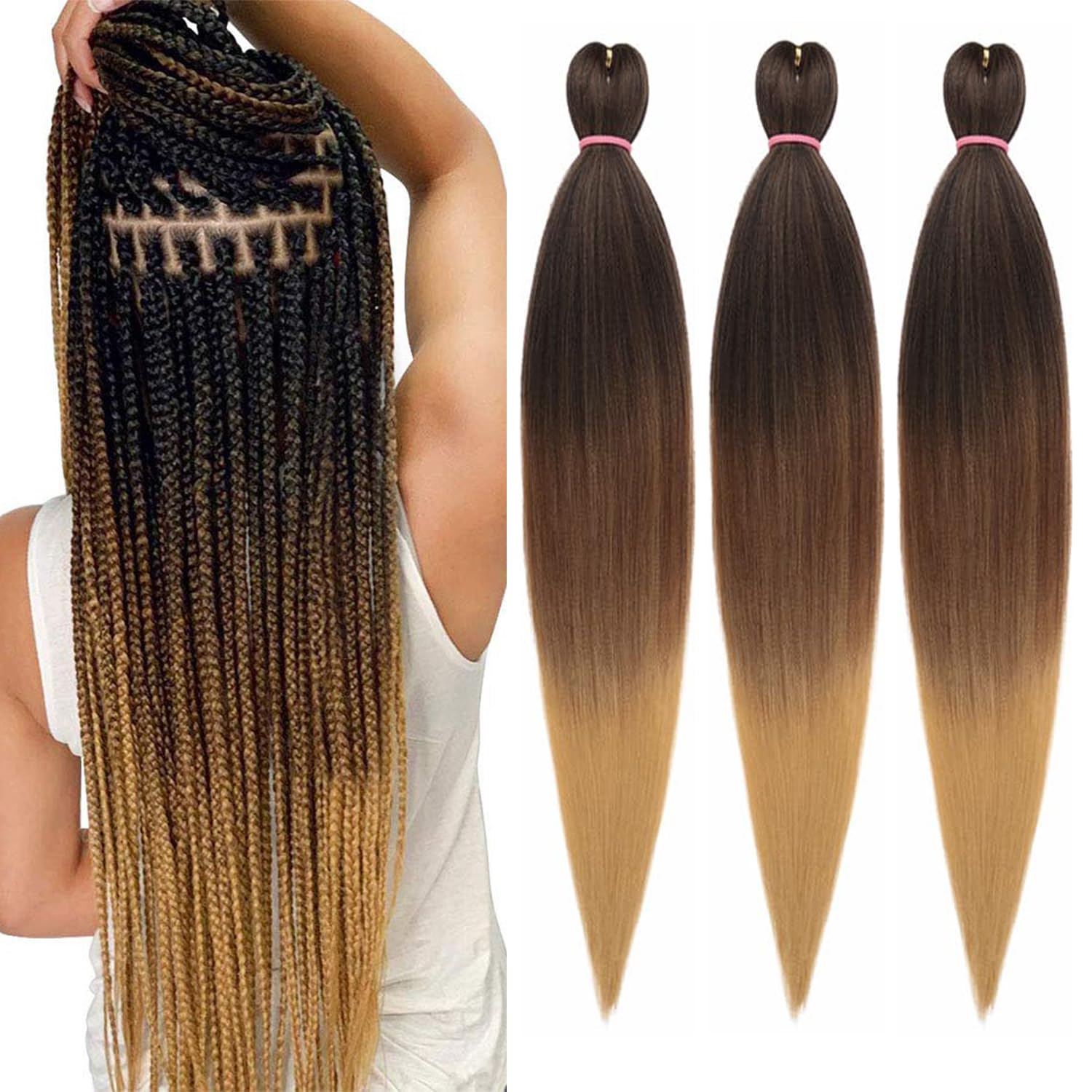 Mscat 26 Inch 3 Packs Pre Stretched Braiding Hair Three Tones Pre Stretched Braiding Professional Synthetic Prestretched Crochet Braids Hair Extension Hot Water Setting Yaki Texture (1B3027#)